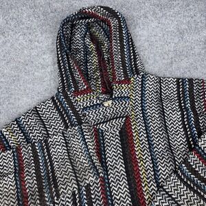 Baja Joe Hoodie Pullover Mens Medium Mexican Baja Drug Rug Black Striped Sweater